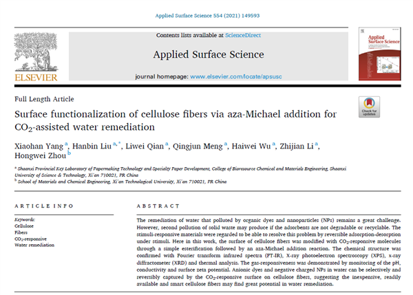 CO2響應(yīng)纖維素論文在Applied Surfa